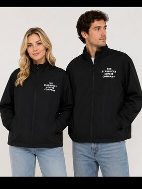Starbucks Black Jacket with White Text Logo